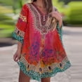 thumbnail image 2 of perfectbot Womens V-Neck Ethnic Dresses Summer Loose Short Sleeve Beach Cover Up Casual Sundresses, 2 of 7