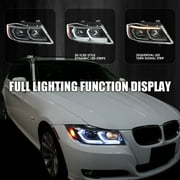 Spec-D ضبط الأسود المزدوج العارض المصابيح الأمامية مع 3 D LED أنبوب وبدء التشغيل الرسوم المتحركة متوافق مع 2006-2011 BMW 3-سلسلة E90 سيدان/E91 عربة، اليسار + اليمين زوج المصابيح الأمامية الجمعية