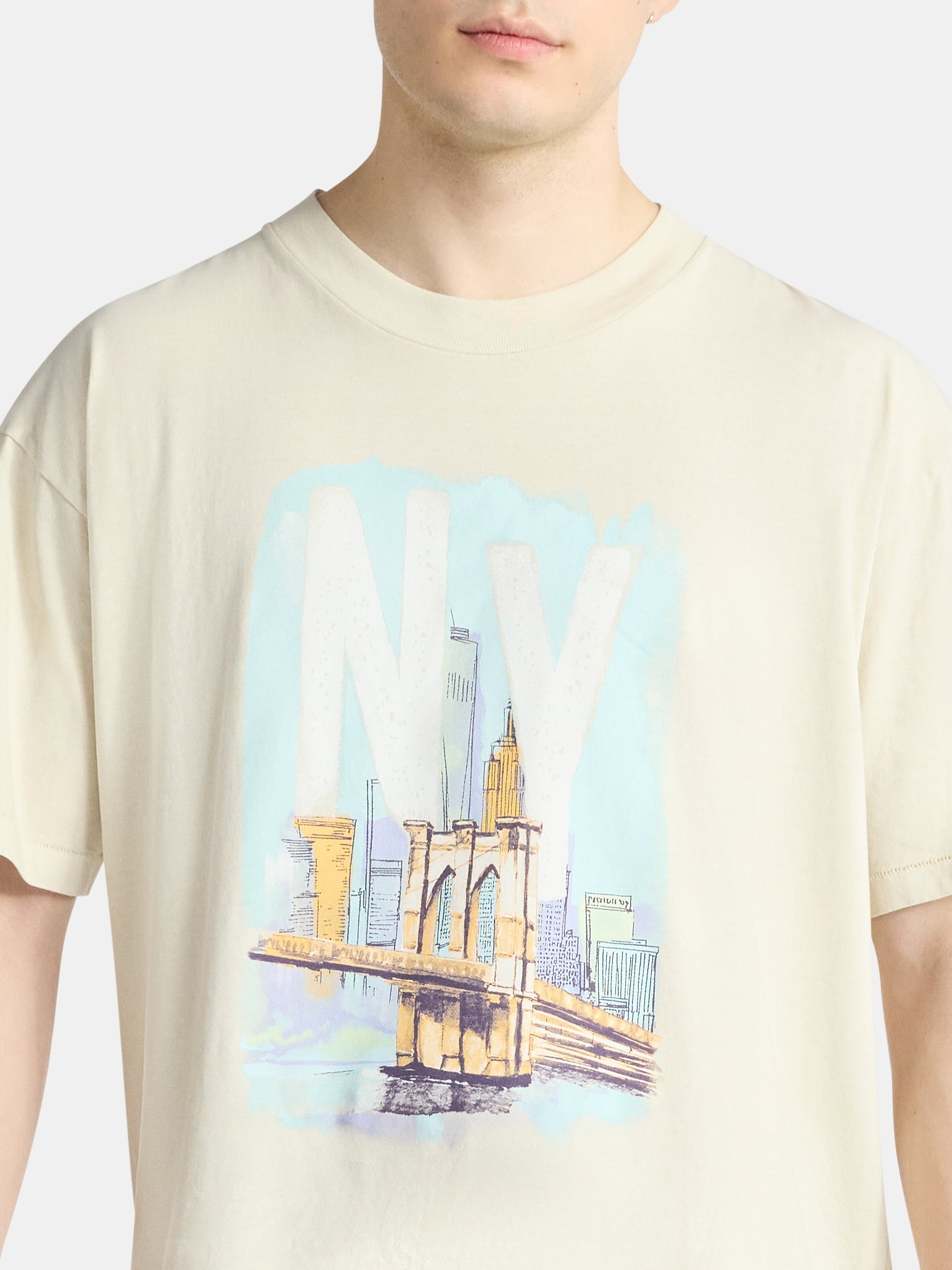 No Boundaries Oversized Boxy Fit Cropped Length New York City Graphic Tee Shirt, Men's & Big Men's, XS-5XL
