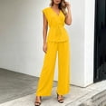 thumbnail image 2 of VBVC Women's Wrap V-Neck 2 Piece Pants Set, Ladies' Tie Waist Top and Wide Leg Trousers Outfit, Casual Sleeveless Workwear For Women,Yellow,S-2XL, 2 of 8