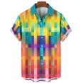 thumbnail image 3 of Camisa hawaiana con cuadros coloridos y diseño de arcoíris para hombre, de gran tamaño, informal, de manga corta, con botones simples, para playa, verano, 3 of 5