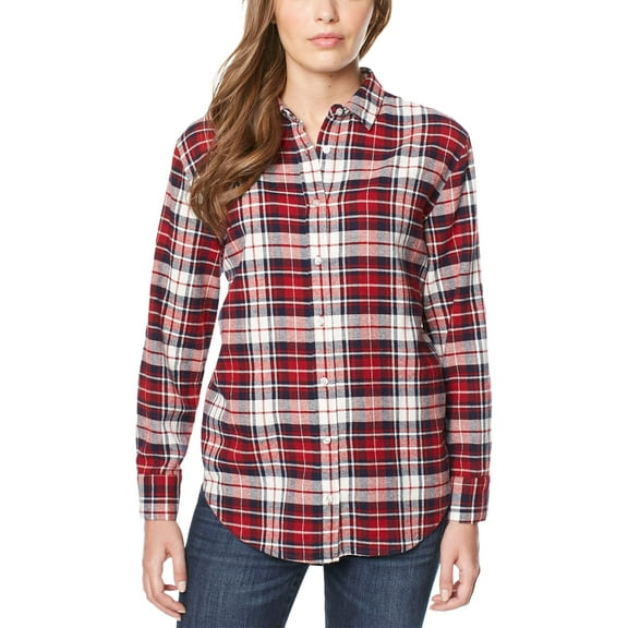 Buffalo David Bitton Womens High-Low Collared Button-Down Top Red XS