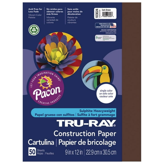 Pacon Tru-Ray Construction Paper - 9" x 12", Dark Brown, 50 Sheets