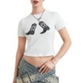 thumbnail image 1 of Gupgi T-Shirts Blancs pour Femmes Manches Courtes Imprimé Chat Crop Tops Été T-Shirts pour Adolescentes, 1 of 9
