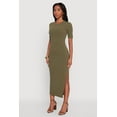 thumbnail image 3 of Womens Ribbed Knit Side Ruch Side Slit Midi Dress, 3 of 4