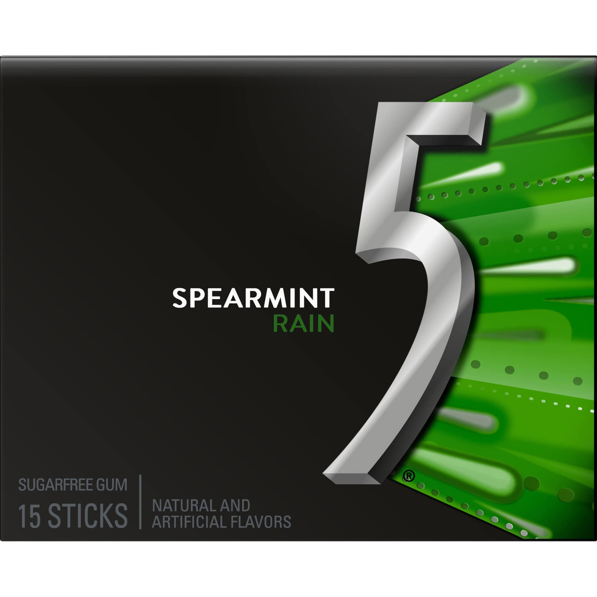 5 Gum Spearmint Rain Sugar-Free Gum, 15 Count -(Pack of 10)..
