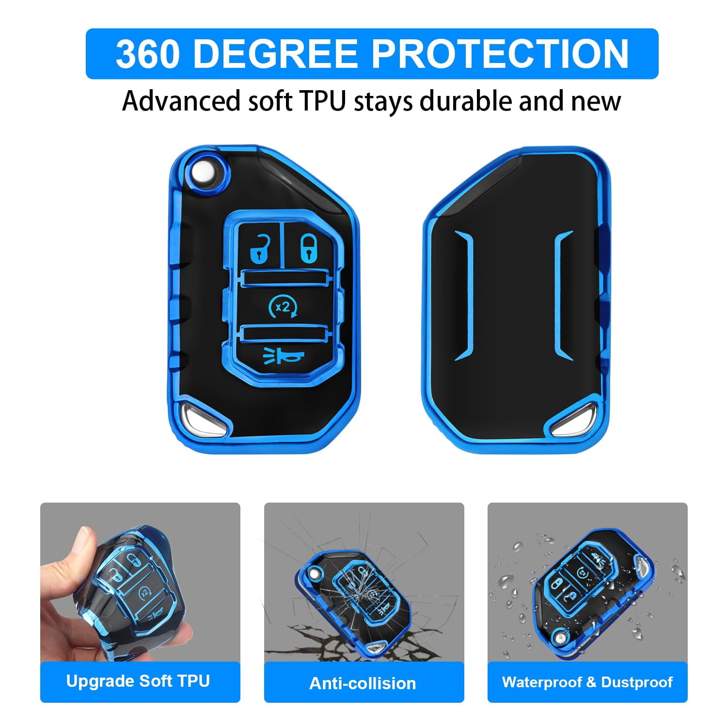 Flip Key Case Protector Accessories Compatible with 2018 - 2024 Jeep Wrangler JL/JLU (Including Rubicon, Sahara) and Gladiator