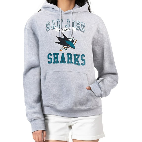 Women's G-III 4Her by Carl Banks Heather Gray San Jose Sharks Team Logo Tri-Blend Fleece Pullover Hoodie