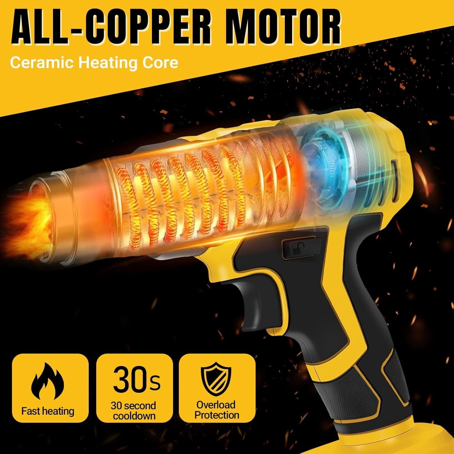 360W Cordless Heat Gun Compatible with DeWalt 20V Max Battery, Adjustable Temperature Hot Air Gun with 4 Nozzles, Portable Heat Gun for Shrink Wrap, PVC, Paint Removal (Tool Only)