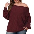 thumbnail image 2 of Juslio Women Sweaters Pullovers Sweaters Solid Crew Neck Long Sleeve Fashion Wine, 2 of 5