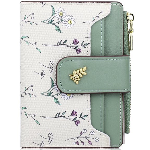 Farcauo Womens Wallet Cute Small Wallets for Women Thin Green Women's Wallet Kawaii Flower Card Wallets for Women Ladies