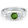 thumbnail image 3 of Gem Stone King 14K White Gold Green Chrome Diopside & White Zirconia 3-Stone Engagement Ring | 1.00 Cttw | Round 5MM and 4MM | Three Stone Wedding Anniversary Promise Ring for Women (Size 5), 3 of 6