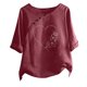 thumbnail image 1 of Blusas de Manga Corta para las Mujeres Impreso Cuello Redondo Camiseta, Top de Algodón de Imitación Casual para el Hogar Y Diario, 1 of 4