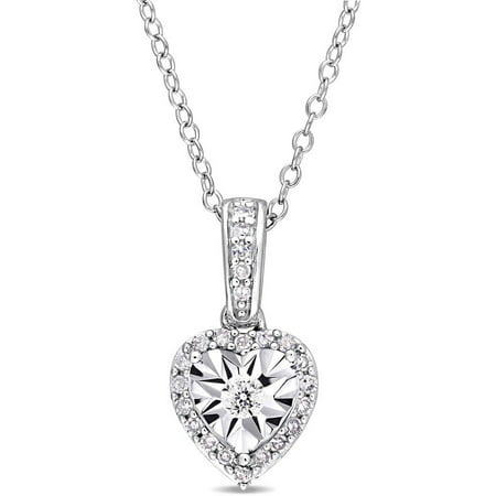 Miabella 1/6 Carat T.W. Diamond Sterling Silver Heart Halo Pendant, 18
