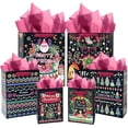 thumbnail image 1 of qiqee 10-Packs Christmas Bags with Handles 6 Designs Cardboard Gift Bags with Tissue Paper Assorted Sizes(2 Large 12", 4 Medium 11", 4 Small 8"), 1 of 7