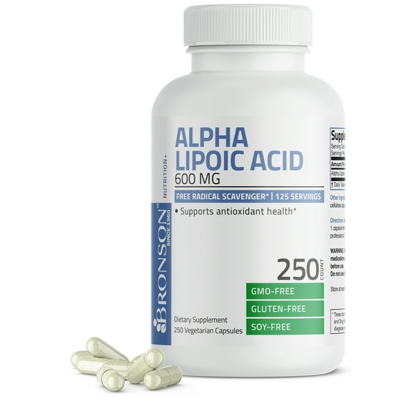 Bronson Alpha Lipoic Acid 600 MG Free Radical Scavenger Supports Antioxidant Health & Glucose Metabolism - NON-GMO, 250 Vegetarian Capsules (120 Servings)