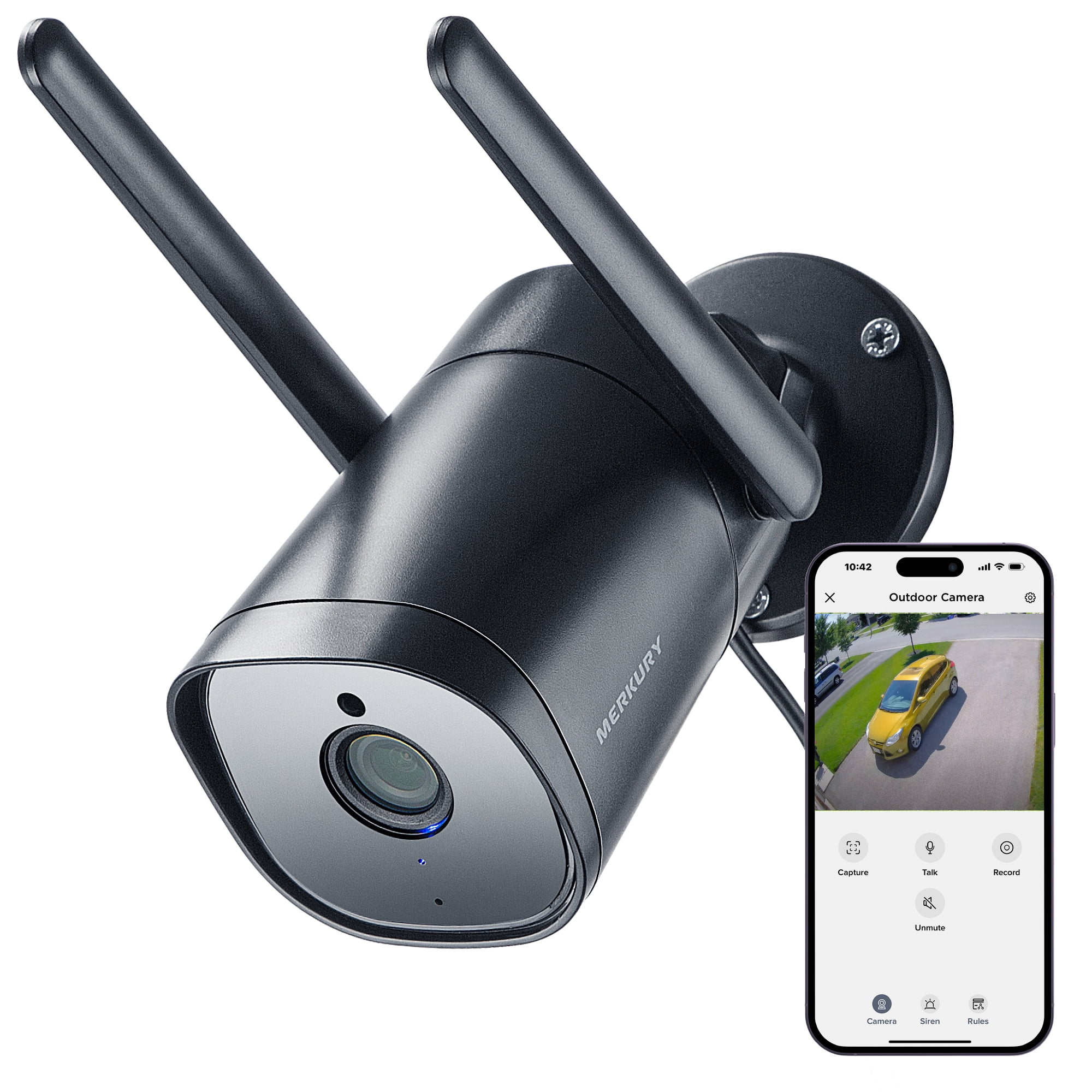 Merkury Smart Outdoor Camera 1080p - Weatherproof Wi-Fi Security Camera, Black (1-Pack)