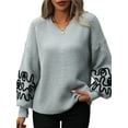 thumbnail image 2 of Women Knit Sweater Long Sleeve Crew Neck Abstract Lines Loose Pullover Warm Sweater for Fall Winter, 2 of 10