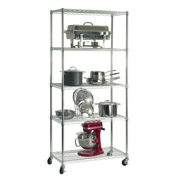 5 Tier Steel Wire Shelving System, 5 Tier Wire Shelving Rack With Wheels 36 X 18 721