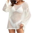 thumbnail image 3 of Tqyyweavej Bathing Suits Crochet Coverup for Women Long Sleeve Crew Neck Swim Cover Up Solid Color Casual Swimsuit Cover Up S-L, 3 of 10