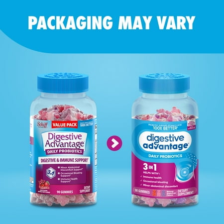 Digestive Advantage Daily Probiotics For Women And Men, Gut Health, Natural Superfruit Flavors, 90 Gummies