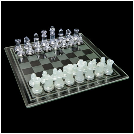 Clear Chess and Checkers Set with Glass Gameboard, for Adults and Kids Ages 8 and up