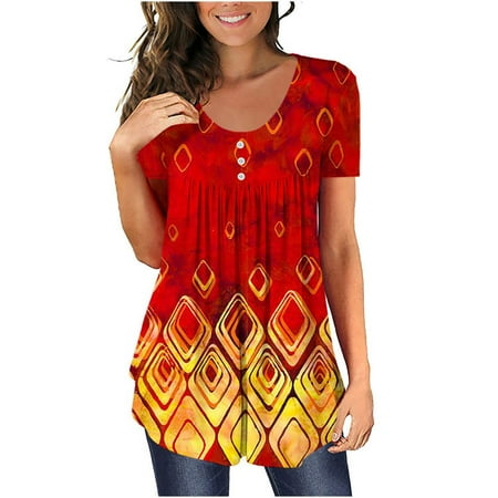 

Crop Tops for Women Tunic Tops Women s Shirt Tees Short Sleeve Round Neck T Shirt Floral Print T-shirt Tops Blouse Gift for Women Womens Workout Tops Black Shirts for Women Clearance Red XL