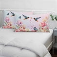 thumbnail image 3 of Pink Flower Pillow Covers, Linen Long Throw Pillow Case, Spring Floral Elegant Butterflies Birds Farmhouse Holiday Pillow Protector Decorative Cushion Cover for Living Room/Bedroom 12" x 20", 3 of 8