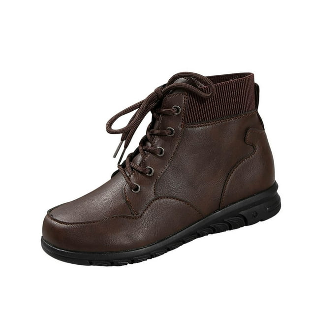 Bottes d'Hiver Brunes pour Femmes, Confortables, à Bout Rond et de Couleur Unie pour Tenue Décontractée