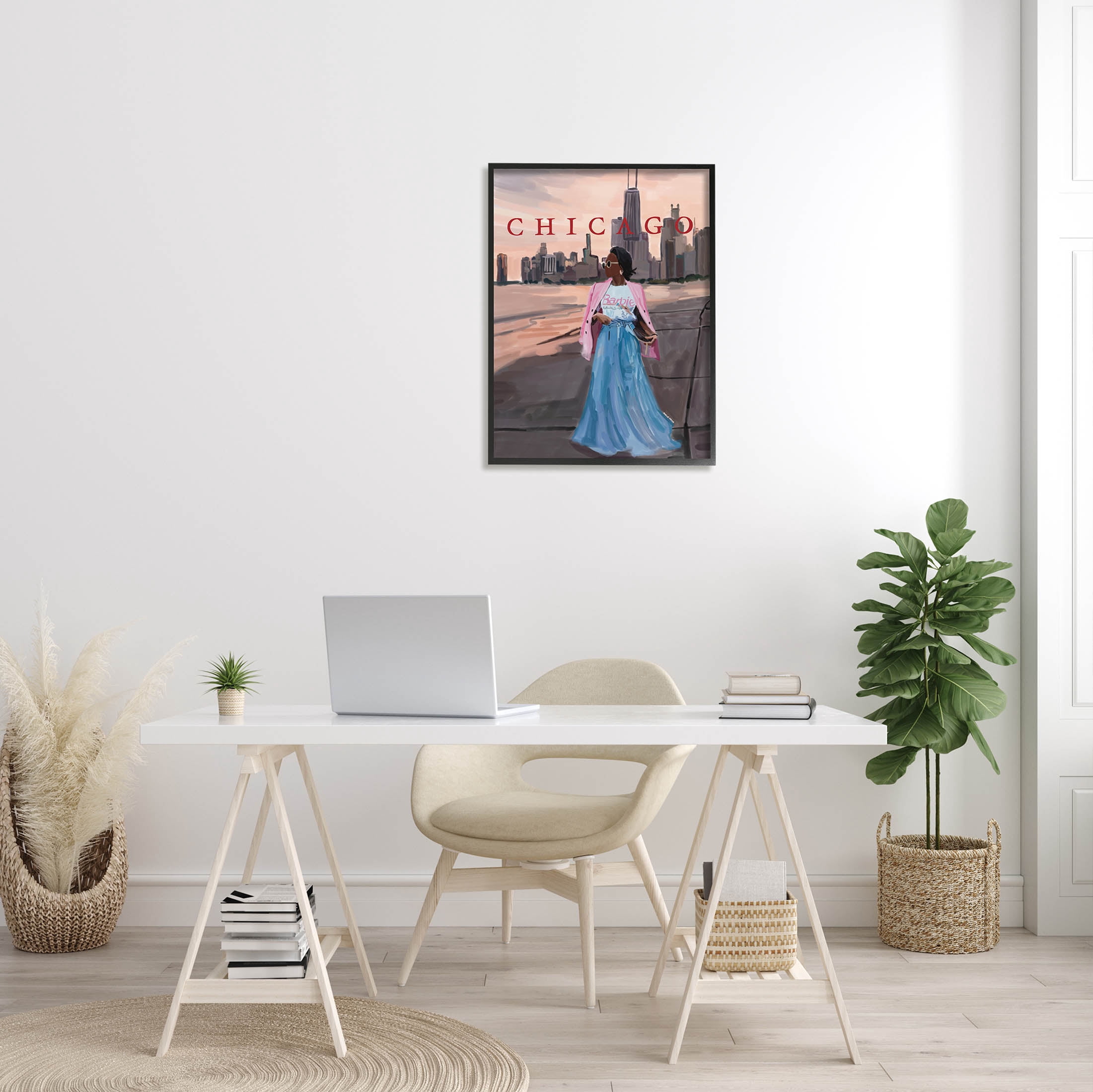 Stupell Industries Fashionable Woman Urban Chicago City Graphic Art Black Framed Art Print Wall Art, Design by Amelia Noyes