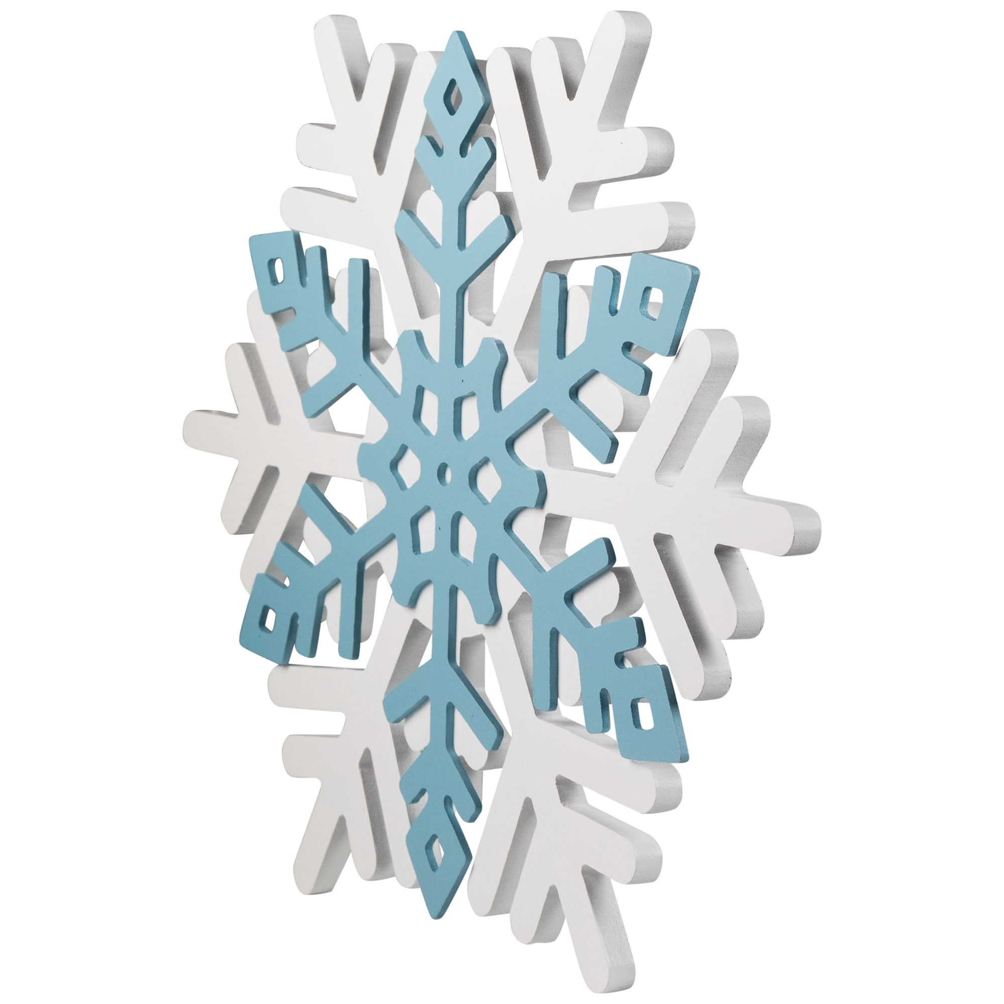 Northlight Snowflake Wooden Christmas Wall Decoration - 11.75" - White and Blue