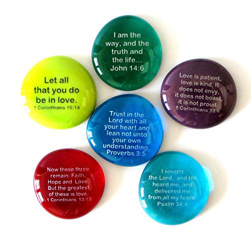 12 of Your Favorite Inspiring Bible Verses on Translucent and Opaque Rocks Set I. Lifeforce Glass Scripture Glass Stones 