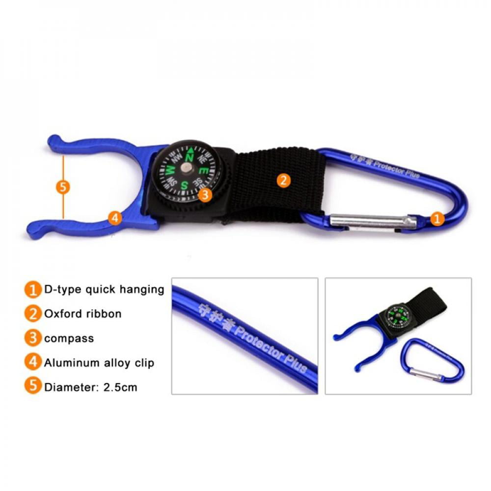 Functional  Outdoor Carabiner Water Holder Bottle Clip Strap with Compass  OS 