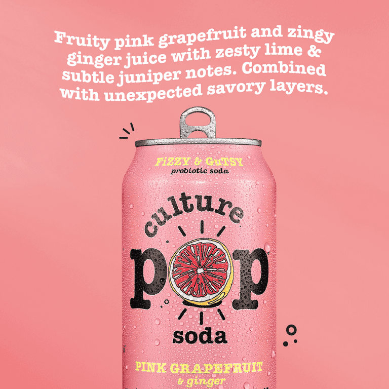 Culture Pop Soda Sparkling Probiotic Drink, Pink Grapefruit, 12