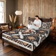 thumbnail image 3 of Manfei Hippie Aztec Geometric Queen Sheets, Southwestern Queen Sheet Sets, Brown, Black and White, Reversible 4 Pieces1 Flat Sheet + 1 Fitted Sheet + 2 Pillowcases, 3 of 6