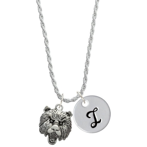 Delight Jewelry Silvertone Large Bear - Mascot Silvertone Script Initial Disc - I - Charm Necklace, 20"+3"