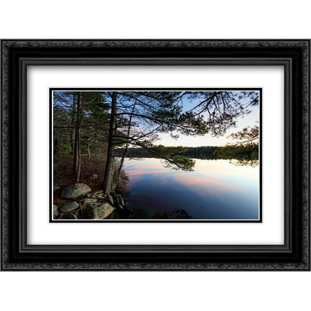 Forest along lake shore at sunset, Kejimkujik National Park, Nova Scotia, Canada 2x Matted 24x18 Black Ornate Framed Art Print by Leslie, (Best National Parks In Nova Scotia)
