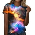 thumbnail image 2 of YueHuiYing Galaxy Shirt for Women Space Print Loose-Fit Short Sleeve Crewneck Casual Blouse Summer Graphic Tee Tops Cute Streetwear, 2 of 6