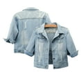 thumbnail image 2 of Chenyin Women's 3/4 Sleeve Denim Jacket Slim Denim Trucker Jean Coats Womens Lapel Spring Fall Shrug Top S-5xL, 2 of 9