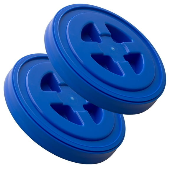 Smart Seal Replacement Lid - 2 Pk, Blue - Easy Screw Top Pail Lid for 3.5,5,6 & 7 Gallon Buckets - Food Grade, Commercial Storage Container, Paint, Brine, Cat & Dog Food, More