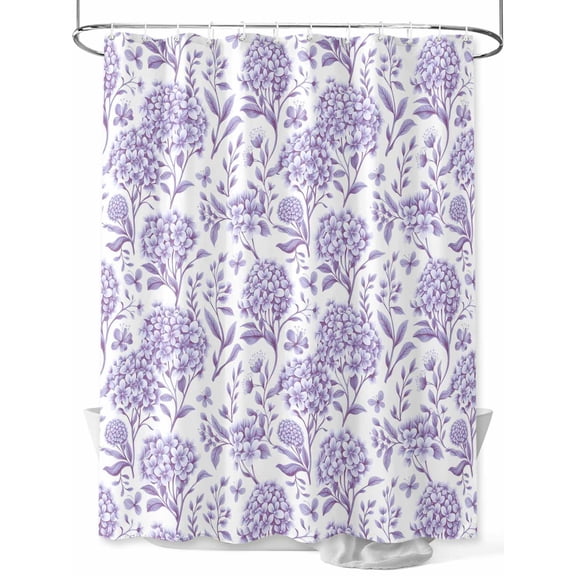 Fsddascl Purple Flowers Shower Curtain Set - Extra Long 72" x 96" Washable Bathtub Curtain with 12 Hooks, Botanical Floral Vintage Wildflower Waterproof Fabric Stall Shower Curtains for Bathroom