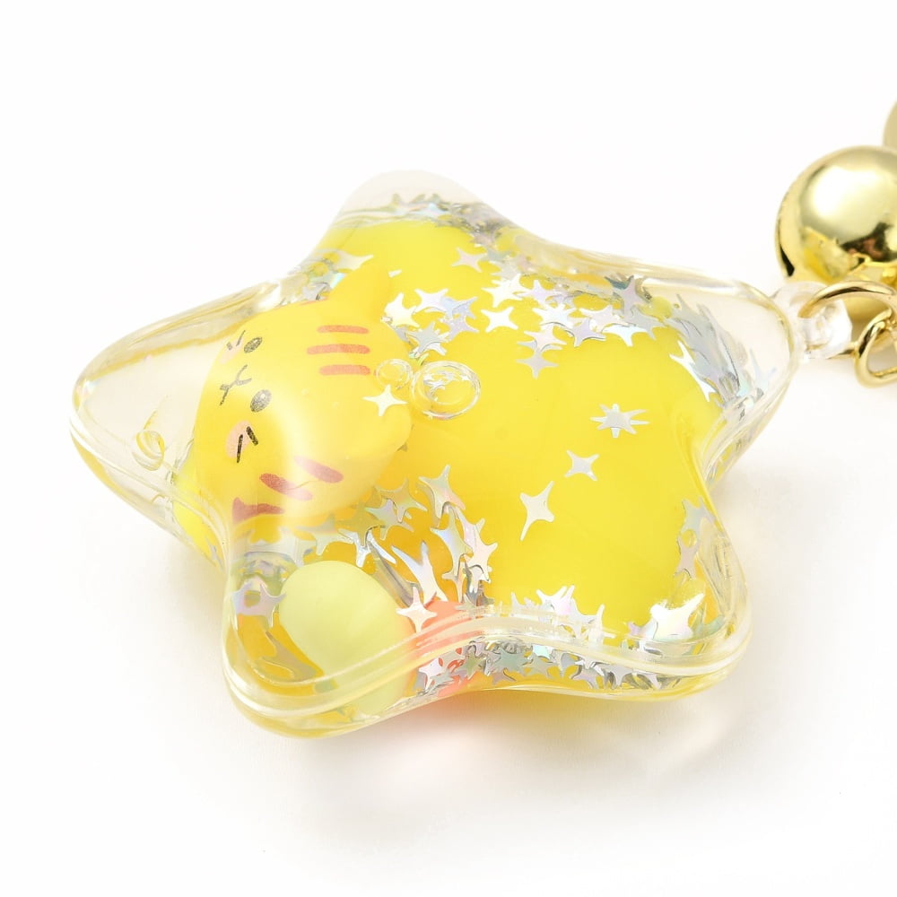 Acrylic Keychain with Zinc Alloy Lobster Claw Clasps Iron Key Ring and Brass Bell Star Mixed color 11cm