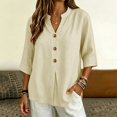 thumbnail image 2 of ZDNIXIAN Basic T Shirts for Women Casual Loose Button Down Shirts, Lightweight Solid Color Tunic Tops with Side Pocket for Daily Work Vacation Outfits, 2 of 7