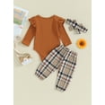 thumbnail image 3 of Bagilaanoe 3pcs Newborn Baby Girl Pants Set Long Sleeve Romper Tops + Plaid Trousers + Headband 3M 6M 9M 12M 18M Infant Casual Clothes, 3 of 8