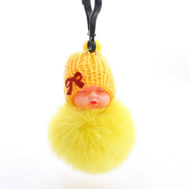 Llavero de bebé durmiendo, lindo llavero de muñeco de bebé con bola de piel sintética y bola de cristal rosa, colgante decorativo para bolso de coche, regalos para mujeres y niñas