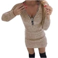 thumbnail image 1 of CEHVOM Robe Décontractée pour Femmes Couleur Unie à Fermeture Éclair Manches Longues Tricotée, 1 of 5