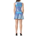 thumbnail image 5 of INSPIRE CHIC Women's Dress Sleeveless High Waist Shimmery Fit and Flare Mini Dress Holographic Blue S, 5 of 7