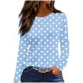 thumbnail image 2 of Aobny Christmas Tshirt Polka Dot Baggy Women T-shirt Crew Neck Pullover Light Blue Long Sleeve Tshirts,XL, 2 of 5