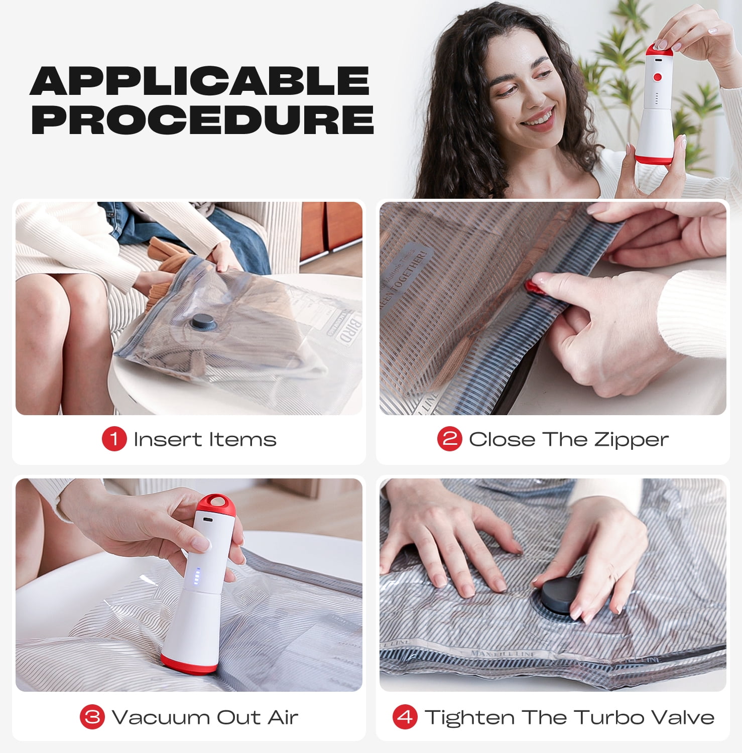 Vacbird Travel Vacuum Storage Bags with Rechargeable Cordless Pump, 12 Pack Carry-on Size Compression Packing for Luggage and Suitcase, Space Saver for Clothes Blankets Pillows Travel