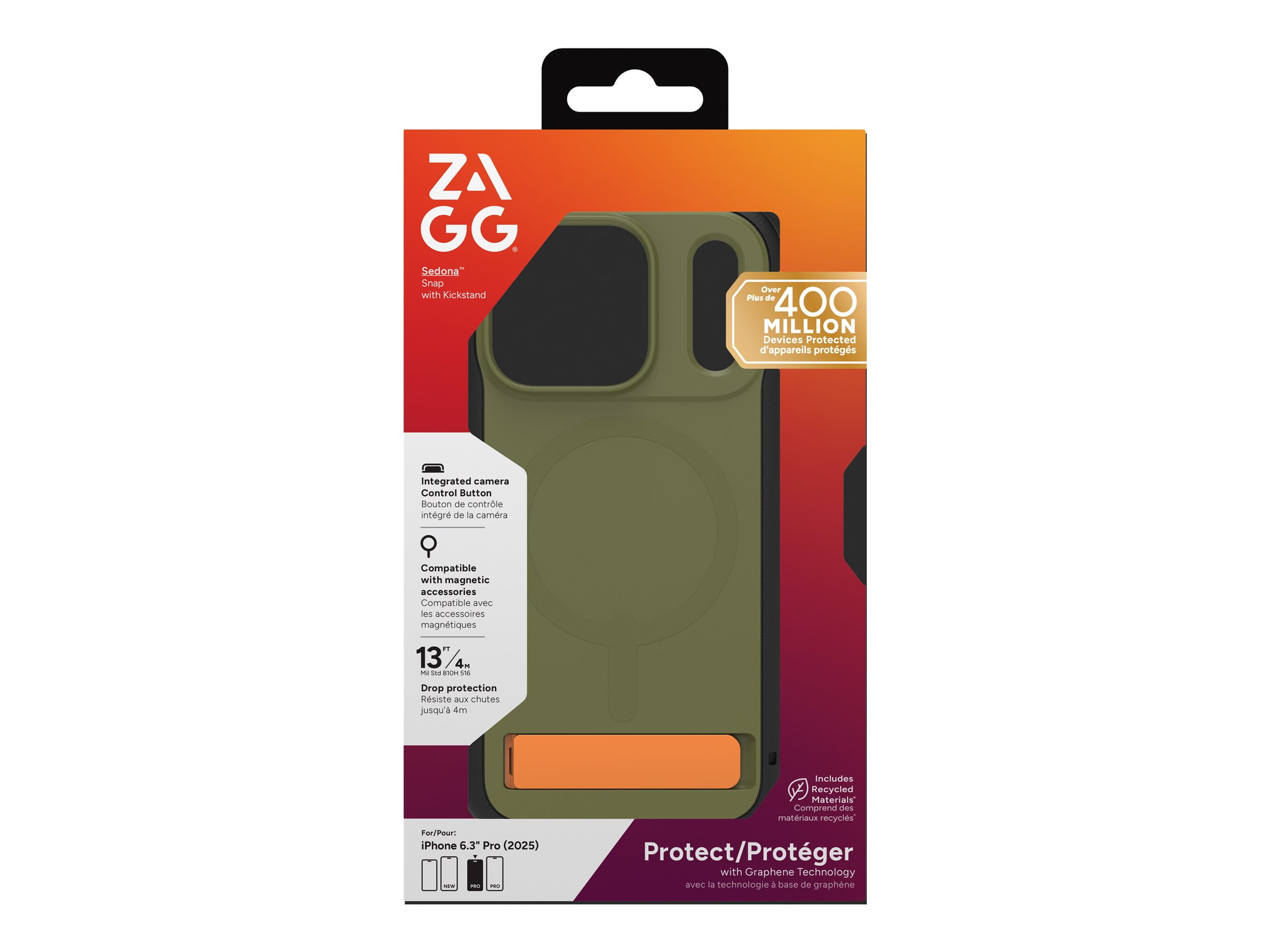 ZAGG Sedona Snap - Back cover for cell phone - with kickstand - MagSafe compatibility - graphene - sea kelp - for Apple iPhone 17 Pro